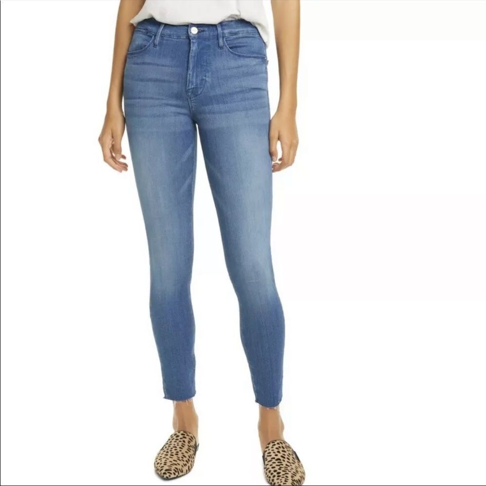 New frame denim 26 Le High Skinny Blue Lagoon Raw Hem Jeans MSRP $195